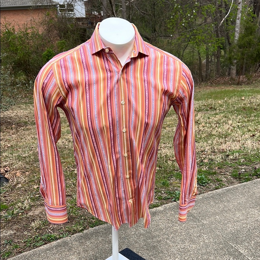 EUC Etro Vibrant Orange and Pink Casual Button Down Shirt